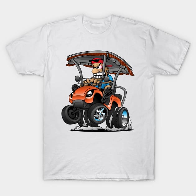 Funny Golf Cart Hotrod Golf Car Popping a Wheelie Cartoon T-Shirt by hobrath